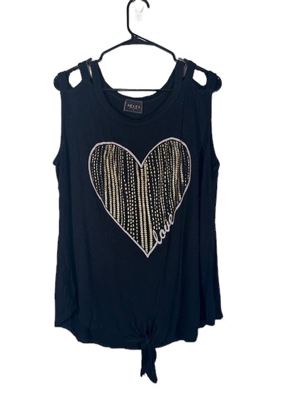 Amana Black & Gold Sleeveless Lightweight Chic Heart Shirt Women Sz 1X